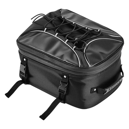 Motorcycle Tail Bag, 22-34L Expandable, Rain Cover, Black