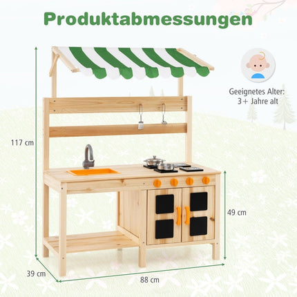 Purvo virtuvė vaikams lauko vaikų virtuvėlė iš eglės medienos su stogeliu 88 x 39 x 117 cm natūrali