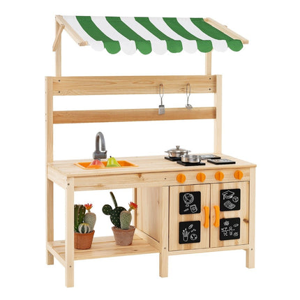 Purvo virtuvė vaikams lauko vaikų virtuvėlė iš eglės medienos su stogeliu 88 x 39 x 117 cm natūrali