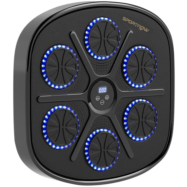 Muzikinis bokso aparatas, elektroninis „Bluetooth“ bokso aparatas su LED lemputėmis, muzika, prie sienos tvirtinamas bokso taikinys suaugusiesiems, mankšta namuose, juodas