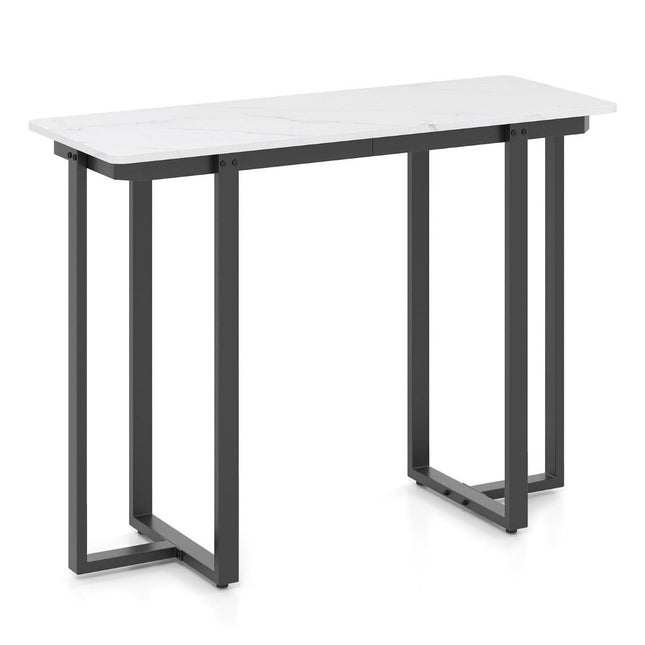 Siauras konsolinis staliukas, dirbtinio marmuro stalviršis, 107x40x79,5 cm, juodas