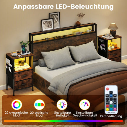Naktinių staliukų komplektas su įkrovimo stotele ir LED lemputėmis