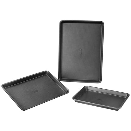 Nonstick Carbon Steel Baking Pan Set, 3-Piece, Silicone Handles