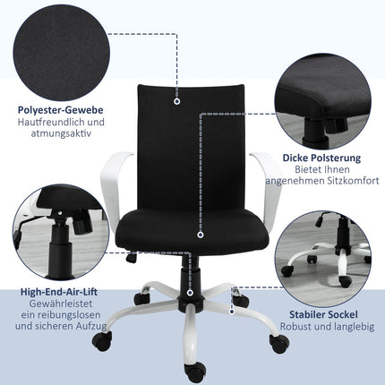 Biuro kėdė, tinklinis atlošas su supimo funkcija, galvos atrama, ergonomiška, 360° pasukami ratukai, putplastis, nailonas, juoda, 61x61x89-99 cm