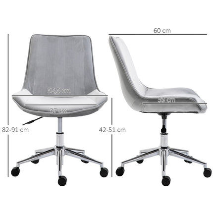 Biuro kėdė, besisukanti, reguliuojamo aukščio, 360° pasukama, aksominis audinys, pilka, 52,5 x 60 x 82-91 cm