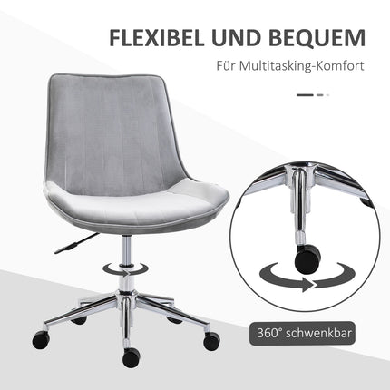 Biuro kėdė, besisukanti, reguliuojamo aukščio, 360° pasukama, aksominis audinys, pilka, 52,5 x 60 x 82-91 cm