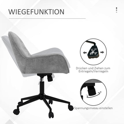 Biuro kėdė, stalo kėdė su supamąja funkcija, reguliuojamo aukščio kompiuterio kėdė, ergonomiška darbo kėdė su aksominiu akcentu, šviesiai pilka