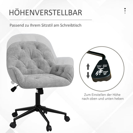 Biuro kėdė, stalo kėdė su supamąja funkcija, reguliuojamo aukščio kompiuterio kėdė, ergonomiška darbo kėdė su aksominiu akcentu, šviesiai pilka