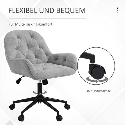 Biuro kėdė, stalo kėdė su supamąja funkcija, reguliuojamo aukščio kompiuterio kėdė, ergonomiška darbo kėdė su aksominiu akcentu, šviesiai pilka