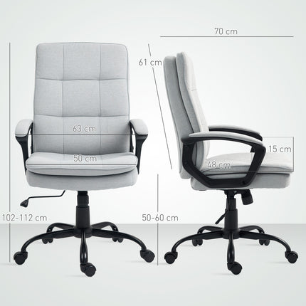 Ergonomiška biuro kėdė su porankiu, reguliuojamo aukščio pasukama kėdė su supamąja funkcija, lino imitacija, paminkštinta kompiuterio kėdė, pilka