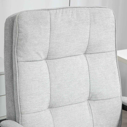 Ergonomiška biuro kėdė su porankiu, reguliuojamo aukščio pasukama kėdė su supamąja funkcija, lino imitacija, paminkštinta kompiuterio kėdė, pilka