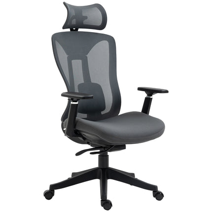 Ergonomiška biuro kėdė su atlošiamu paviršiumi, pilka, tinklelio imitacija, patogiam darbui ir poilsiui