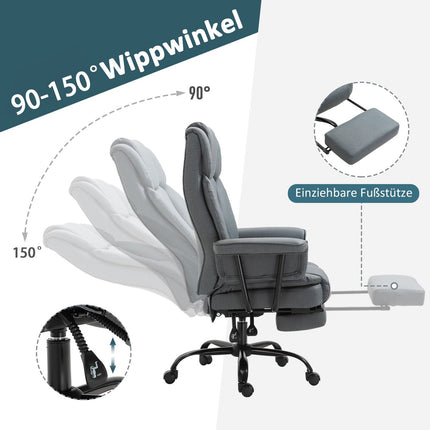 Biuro kėdė, ergonomiška, 360° pasukama, reguliuojamo aukščio, su galvos atrama, paminkštintais porankiais ir kojų atrama.