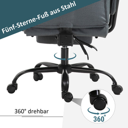 Biuro kėdė, ergonomiška, 360° pasukama, reguliuojamo aukščio, su galvos atrama, paminkštintais porankiais ir kojų atrama.