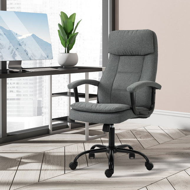 Ergonomiška žaidimų kėdė su masažiniu ir juosmens masažu, reguliuojamo aukščio, lino pojūčio, pilka, 63x70x112-121 cm