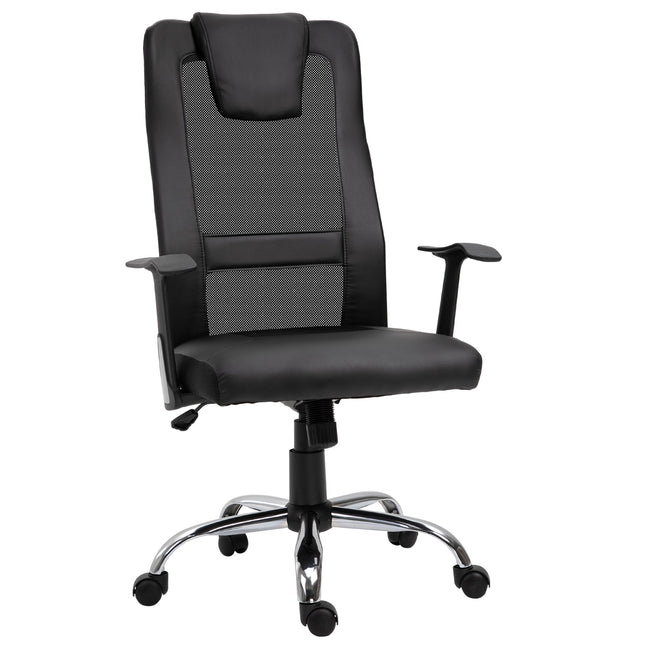 Ergonomiška biuro kėdė, pasukama, reguliuojamo aukščio, dirbtinės odos, juoda, 66x73x108-118 cm