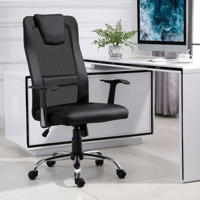 Ergonomiška biuro kėdė, pasukama, reguliuojamo aukščio, dirbtinės odos, juoda, 66x73x108-118 cm
