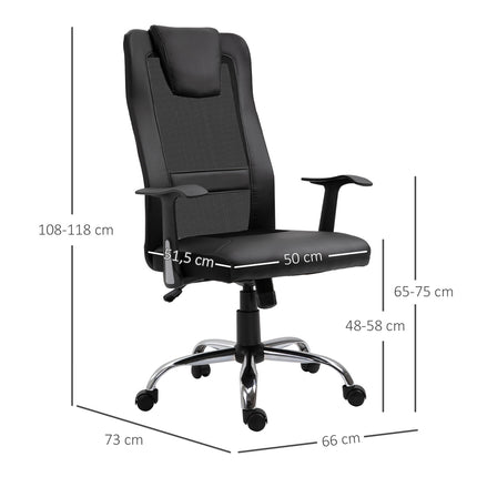 Ergonomiška biuro kėdė, pasukama, reguliuojamo aukščio, dirbtinės odos, juoda, 66x73x108-118 cm
