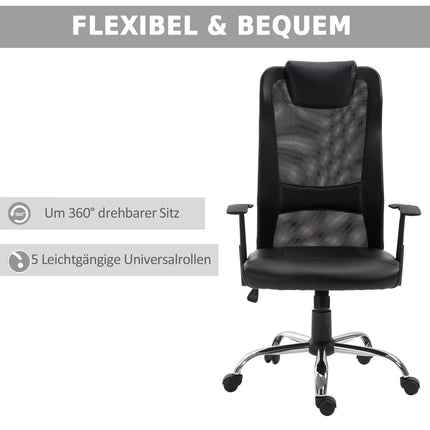Ergonomiška biuro kėdė, pasukama, reguliuojamo aukščio, dirbtinės odos, juoda, 66x73x108-118 cm