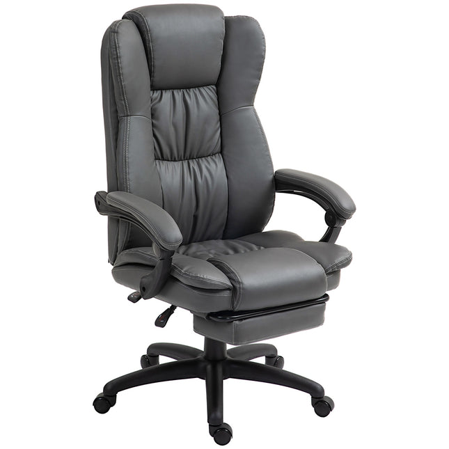 Biuro kėdė, vadovo kėdė, pasukama, pakeliama, su kojų atrama, galvos atrama, ergonomiška kėdė, vibruojanti, su atlošiamu atlošu, masažo funkcija, dirbtinė oda, tamsiai pilka, 68,5 x 68,5 x 113-121 cm