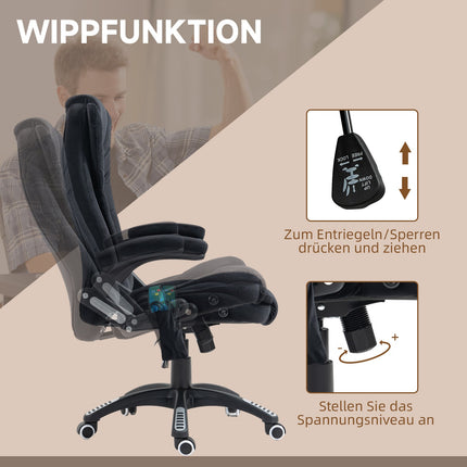 Biuro kėdė su supamąja funkcija, masažinė kėdė, šildymo funkcija, ergonomiška, reguliuojamo aukščio, iki 120 kg, juoda