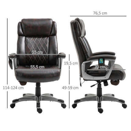Biuro kėdė, pasukama, su 6 masažo taškais, ergonomiška, su išlenkta galvos atrama ir porankiu, dirbtinė oda, ruda, 70 x 76,5 x 114-124 cm