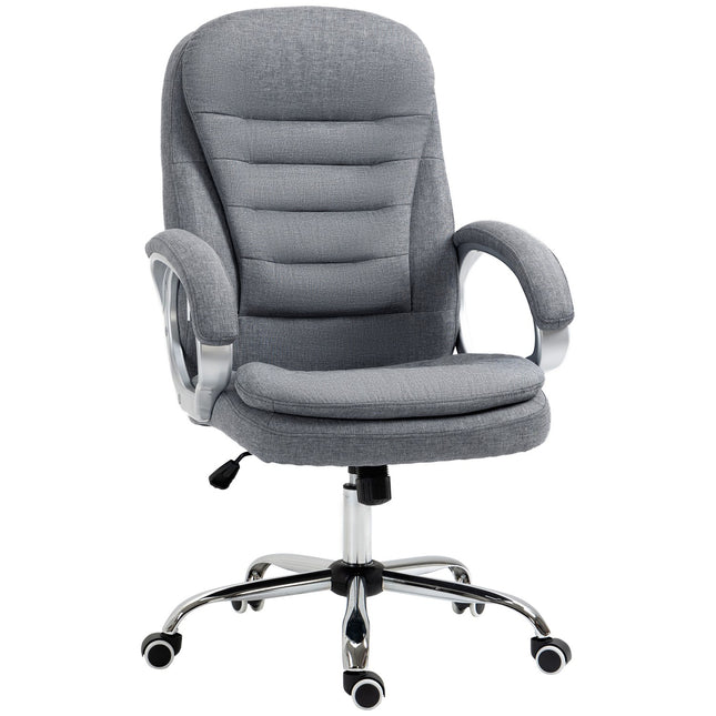 Biuro kėdė, darbo kėdė su 360° pasukimu, ergonomiška, supamoji funkcija, reguliuojamo aukščio, pilka lininė, 64x75x111-121 cm