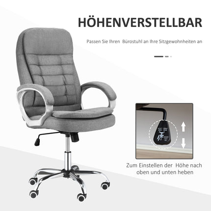 Biuro kėdė, darbo kėdė su 360° pasukimu, ergonomiška, supamoji funkcija, reguliuojamo aukščio, pilka lininė, 64x75x111-121 cm