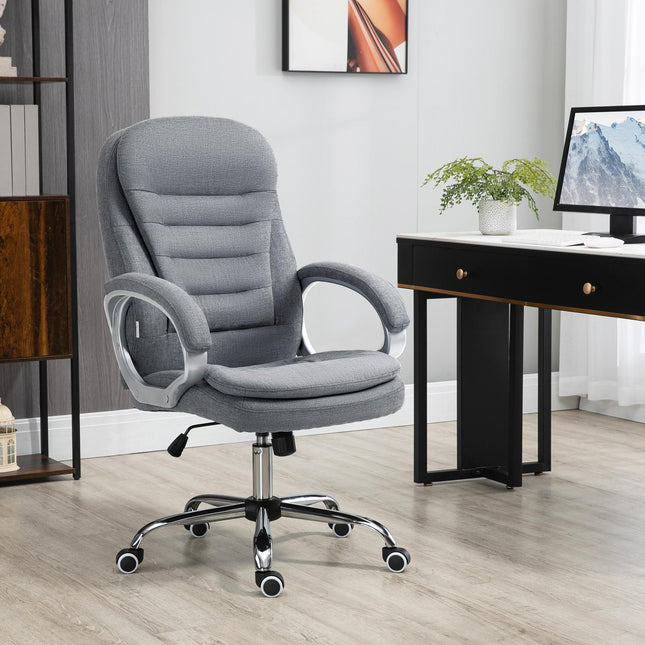 Biuro kėdė, darbo kėdė su 360° pasukimu, ergonomiška, supamoji funkcija, reguliuojamo aukščio, pilka lininė, 64x75x111-121 cm