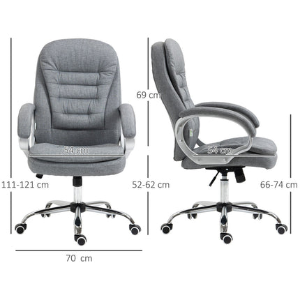 Biuro kėdė, darbo kėdė su 360° pasukimu, ergonomiška, supamoji funkcija, reguliuojamo aukščio, pilka lininė, 64x75x111-121 cm