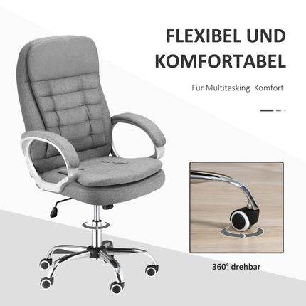 Biuro kėdė, darbo kėdė su 360° pasukimu, ergonomiška, supamoji funkcija, reguliuojamo aukščio, pilka lininė, 64x75x111-121 cm