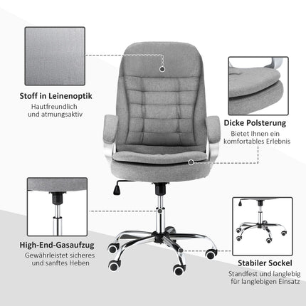Biuro kėdė, darbo kėdė su 360° pasukimu, ergonomiška, supamoji funkcija, reguliuojamo aukščio, pilka lininė, 64x75x111-121 cm