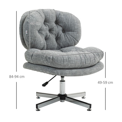 Biuro kėdė, ergonomiška stalo kėdė, minkšta ir paminkštinta sėdynė, reguliuojamo aukščio pasukama kėdė su lino imitacija, namų biurui, pilka