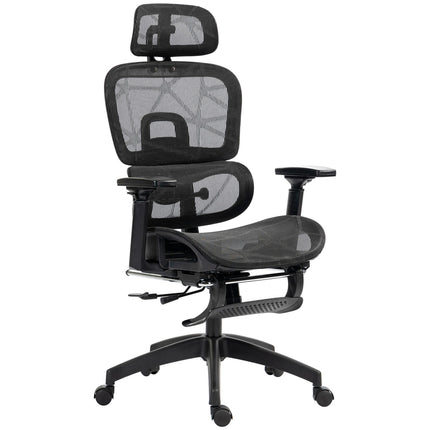 Ergonomiška biuro kėdė su porankiu, galvos atrama, juosmens atrama, reguliuojamo aukščio tinklinė pasukama kėdė su supamąja funkcija, atlošiama funkcija, juoda pakoja