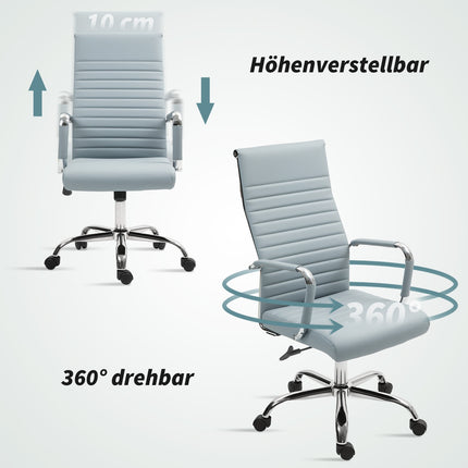 Biuro kėdė, ergonomiška stalo kėdė su supamąja funkcija, reguliuojamo aukščio pasukama kėdė su porankiu, kompiuterio kėdė, dirbtinė oda, šviesiai pilka