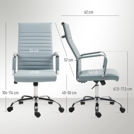 Biuro kėdė, ergonomiška stalo kėdė su supamąja funkcija, reguliuojamo aukščio pasukama kėdė su porankiu, kompiuterio kėdė, dirbtinė oda, šviesiai pilka