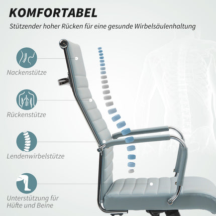 Biuro kėdė, ergonomiška stalo kėdė su supamąja funkcija, reguliuojamo aukščio pasukama kėdė su porankiu, kompiuterio kėdė, dirbtinė oda, šviesiai pilka