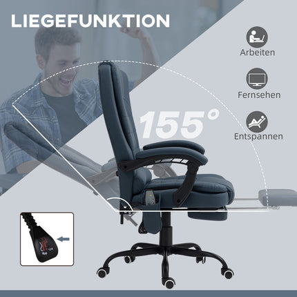 Biuro kėdė su 7 taškų masažu, ergonomiška biuro kėdė su atlošo funkcija, reguliuojamo aukščio vadovo kėdė su nuotolinio valdymo pultu, keliamoji galia 120 kg, studijoms, biurui, mėlyna