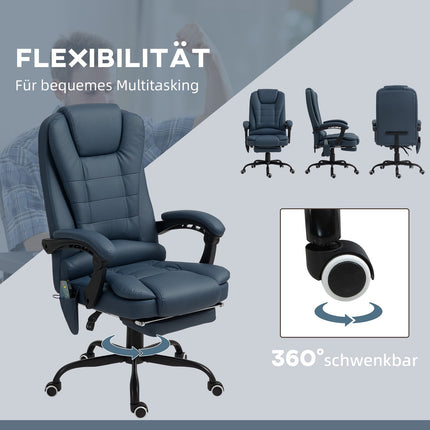 Biuro kėdė su 7 taškų masažu, ergonomiška biuro kėdė su atlošo funkcija, reguliuojamo aukščio vadovo kėdė su nuotolinio valdymo pultu, keliamoji galia 120 kg, studijoms, biurui, mėlyna