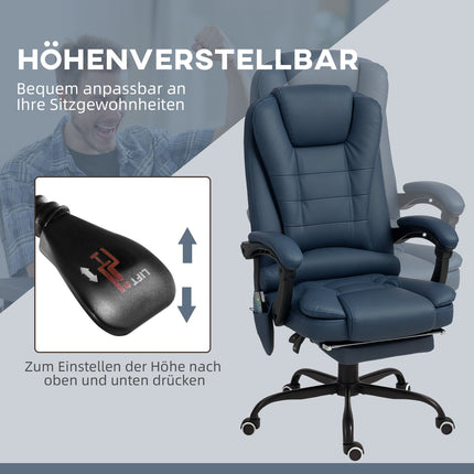 Biuro kėdė su 7 taškų masažu, ergonomiška biuro kėdė su atlošo funkcija, reguliuojamo aukščio vadovo kėdė su nuotolinio valdymo pultu, keliamoji galia 120 kg, studijoms, biurui, mėlyna
