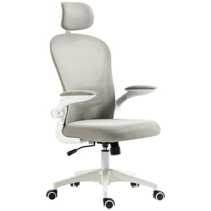 Ergonomic office chair, adjustable headrest, gray