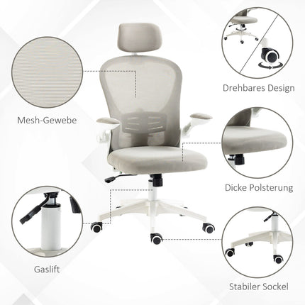 Ergonomic office chair, adjustable headrest, gray