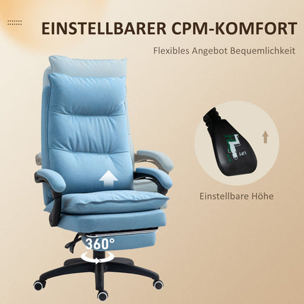 Biuro kėdė su masažo funkcija, ergonomiška stalo kėdė su atlošiama ir pasukama funkcija, reguliuojamo aukščio kompiuterio kėdė su kojų atrama, nuotolinio valdymo pultu ir laikmačiu, mėlyna