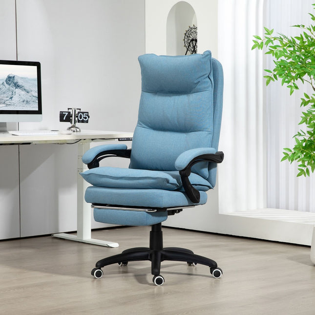 Biuro kėdė su masažo funkcija, ergonomiška stalo kėdė su atlošiama ir pasukama funkcija, reguliuojamo aukščio kompiuterio kėdė su kojų atrama, nuotolinio valdymo pultu ir laikmačiu, mėlyna