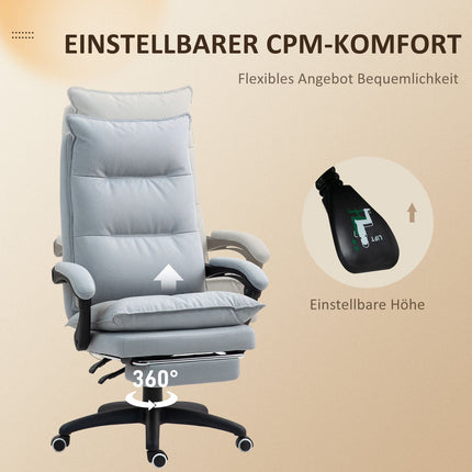Biuro kėdė su masažo funkcija, ergonomiška stalo kėdė su atlošiama ir pasukama funkcija, reguliuojamo aukščio kompiuterio kėdė su kojų atrama, nuotolinio valdymo pultu ir laikmačiu, šviesiai pilka