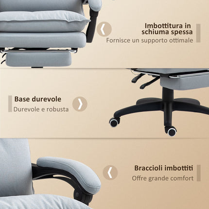 Biuro kėdė su masažo funkcija, ergonomiška stalo kėdė su atlošiama ir pasukama funkcija, reguliuojamo aukščio kompiuterio kėdė su kojų atrama, nuotolinio valdymo pultu ir laikmačiu, šviesiai pilka
