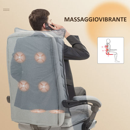 Biuro kėdė su masažo funkcija, ergonomiška stalo kėdė su atlošiama ir pasukama funkcija, reguliuojamo aukščio kompiuterio kėdė su kojų atrama, nuotolinio valdymo pultu ir laikmačiu, šviesiai pilka