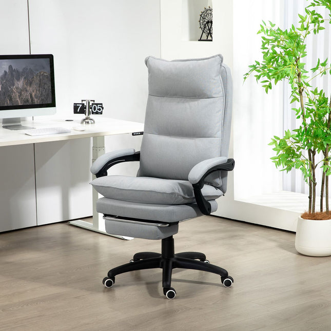 Biuro kėdė su masažo funkcija, ergonomiška stalo kėdė su atlošiama ir pasukama funkcija, reguliuojamo aukščio kompiuterio kėdė su kojų atrama, nuotolinio valdymo pultu ir laikmačiu, šviesiai pilka
