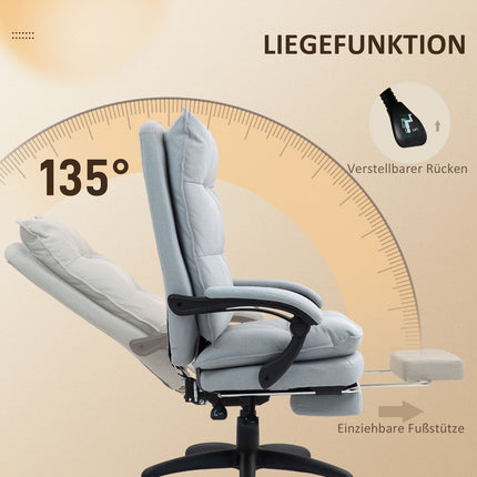 Biuro kėdė su masažo funkcija, ergonomiška stalo kėdė su atlošiama ir pasukama funkcija, reguliuojamo aukščio kompiuterio kėdė su kojų atrama, nuotolinio valdymo pultu ir laikmačiu, šviesiai pilka