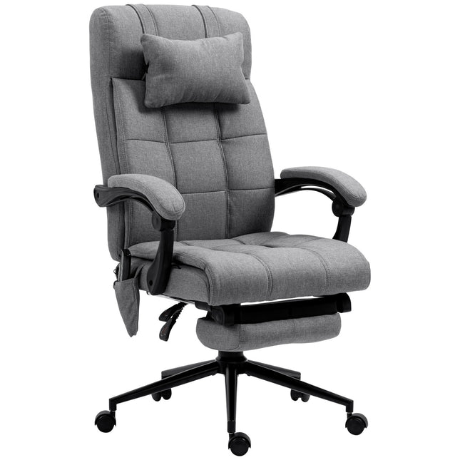 Biuro kėdė su masažo funkcija, ergonomiška, reguliuojamo aukščio, juosmens šildymas, kojų atrama, galvos atrama, poliesteris, 66x76x112-120 cm, pilka